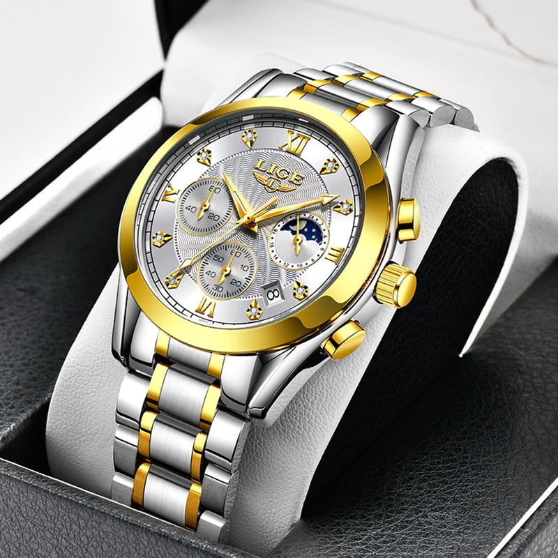 LIGE 2022 Neue Gold Uhr, Frauen Uhren Damen Kreativ Stahl, Armband Uhren Frauen Wasserdicht