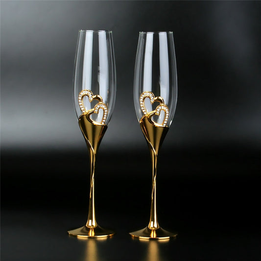 2 er - Set Hochzeit Champagner Gläser aus Gold-Kristall