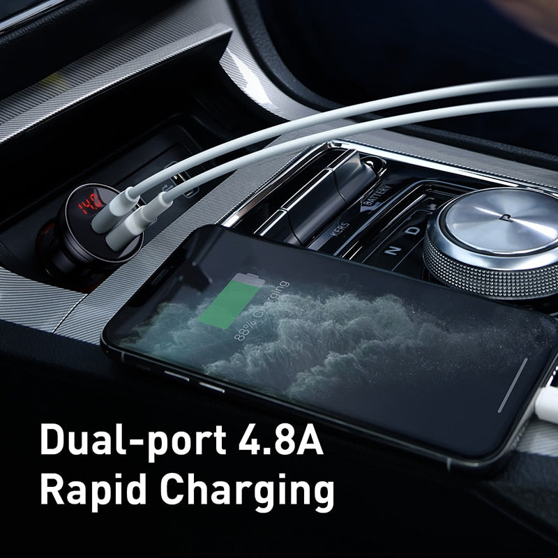 Baseus 24W USB Autoladegerät Duales USB Ladegerät mit LED Anzeige Universelles Handy Ladegerät für iPhone Huawei Xiaomi