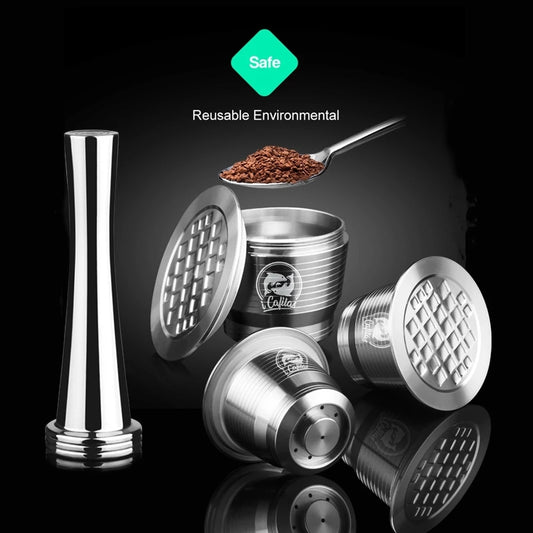 Wiederverwendbare und nachfüllbarenesspresso, Kaffeekapseln  für Nespresso-Maschine mit Tamper Edelstahlkapsel