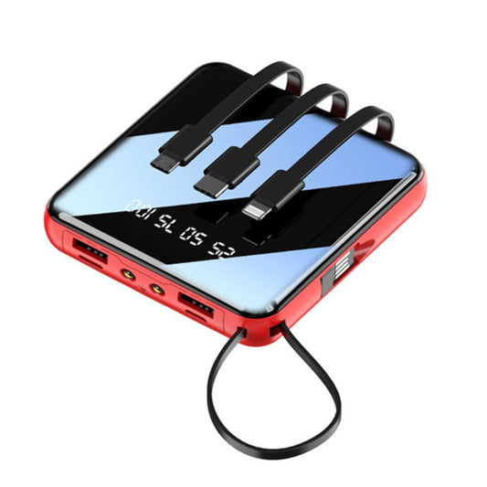 20000 mAh Mini-Powerbank mit Micro-USB-Typ-C-Kabel, tragbares Ladegerät, LED-Spiegel-Powerbank, externer Akku