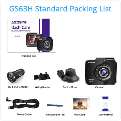 GS63H Auto-Dashcam 4K 2160P Dashcam Dual Lens Eingebauter GPS-DVR-Recorder