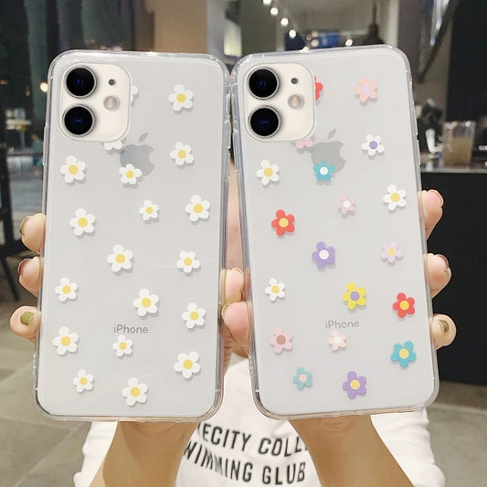 Klare Cartoon Bunte Blumen Handyhülle für iPhone 13, 12, 11, 14Pro Max, X, XR, XS, Max, 12 Mini 6, 6s, 7, 8 Plus, SE, Süße Soft Shell