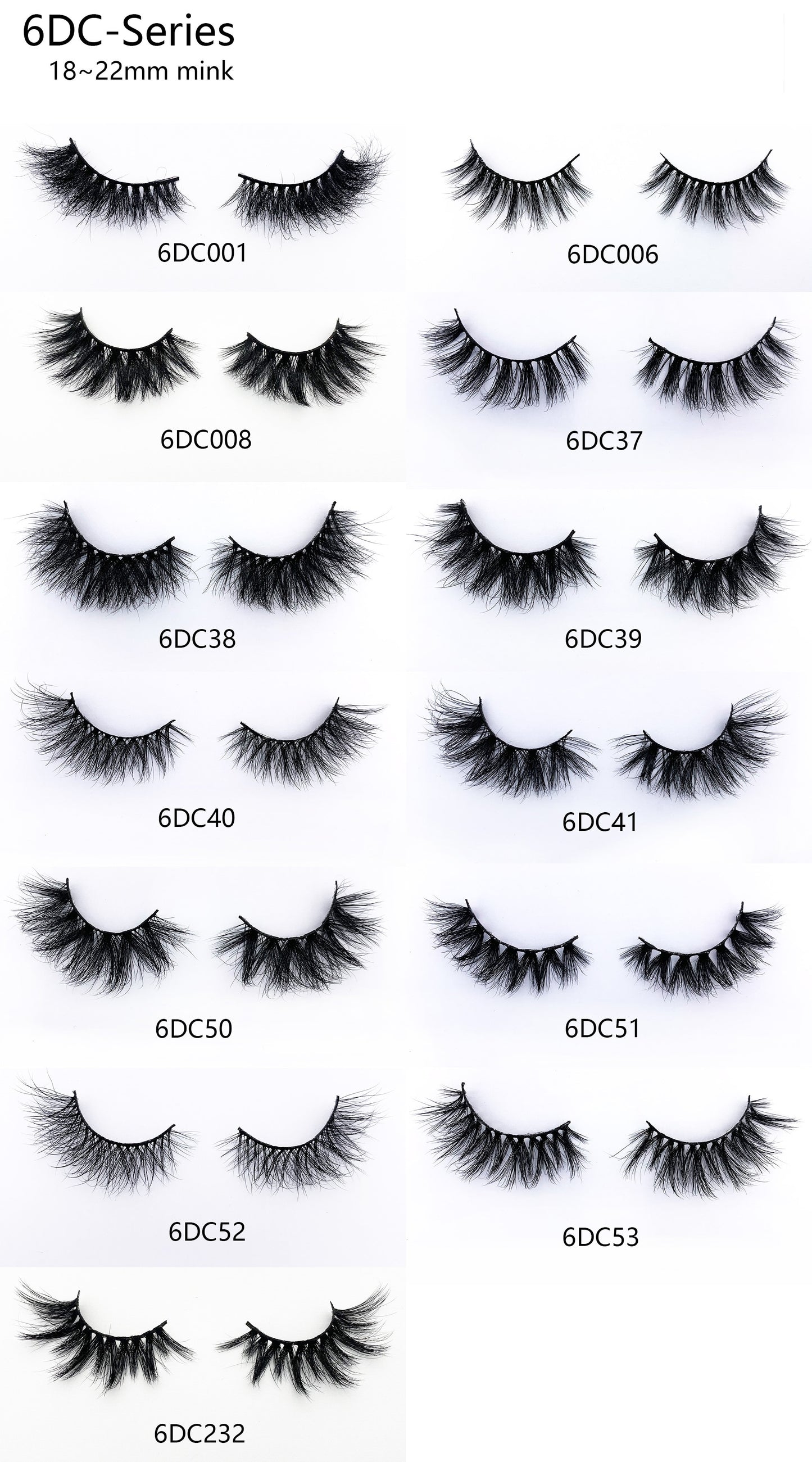 20 mm 3D echte Nerzwimpern, 6DC-Serie Wimpern, 18 mm bis 22 mm Länge