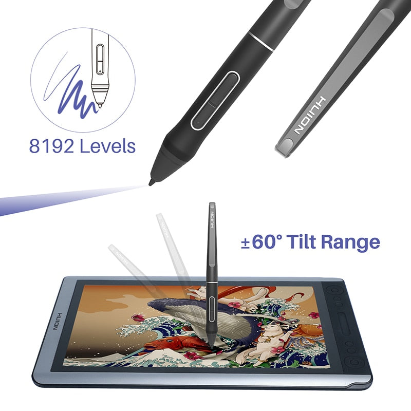 HUION Kamvas 16 Pen Display 15,6 Zoll Digital Graphik Drawing, Tablet Monitor mit 8192 Levels Digital Stylus