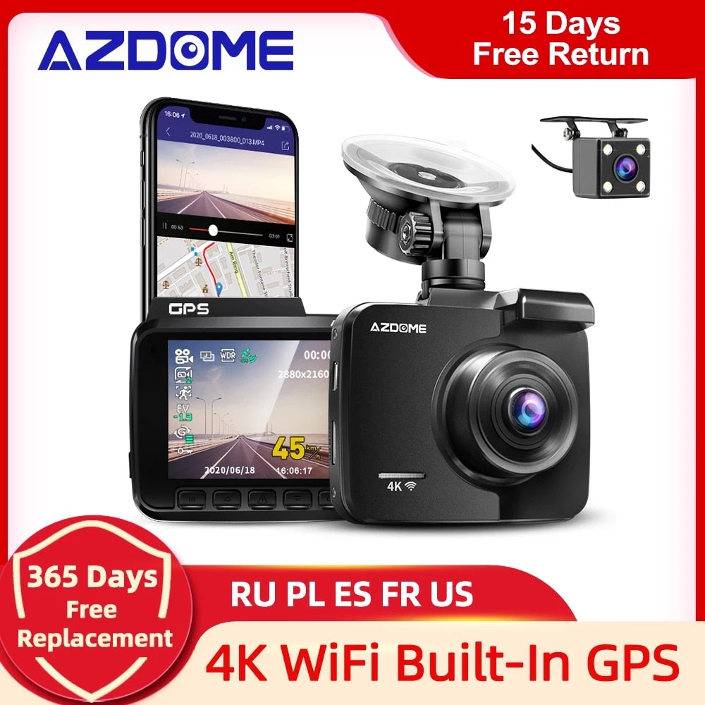 AZDOME GS63H Nachtsichtkamera, Dash Cam Dual Lens 4K UHD, Aufnahme der gefahrenen Strecke beim Autofahren