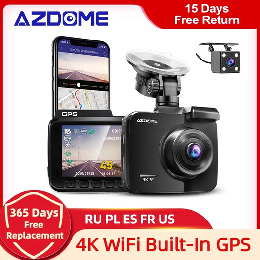AZDOME GS63H Nachtsichtkamera, Dash Cam Dual Lens 4K UHD, Aufnahme der gefahrenen Strecke beim Autofahren