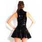 Frauen Sexy Schwarz Kunstleder Kleider DS Kostüm Jazz Dance Oberbekleidung Latex Kostüm Clubwear Größe S-XXL