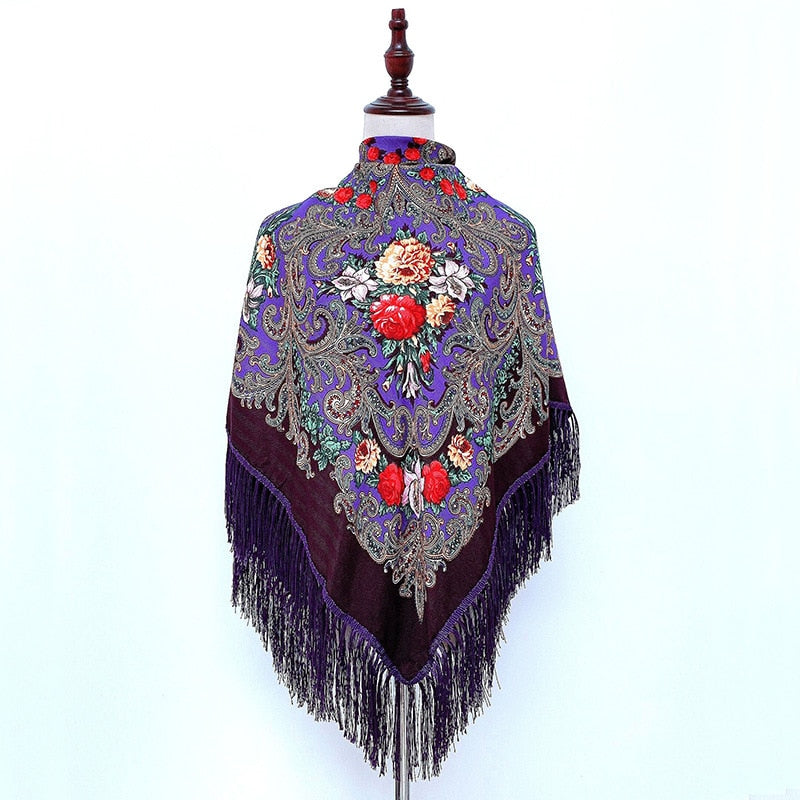 130 * 130cm Damen Traditioneller Schal, Baumwollethnische Art