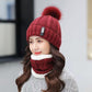 Winter Outdoor Winddicht Wollstrickmütze  für Frauen, Winddichte Bommelmütze mit Schlauchschal