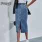 Einreihiger Knielanger Jeansrock für Damen