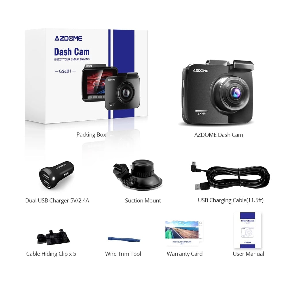 GS63H Auto-Dashcam 4K 2160P Dashcam Dual Lens Eingebauter GPS-DVR-Recorder