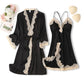 Spitzenbesatz Sexy Hochzeitsdame  Robe -Anzug, Kimono Bademantel Kleid für Mini Nachtwäsche & Intime Dessous