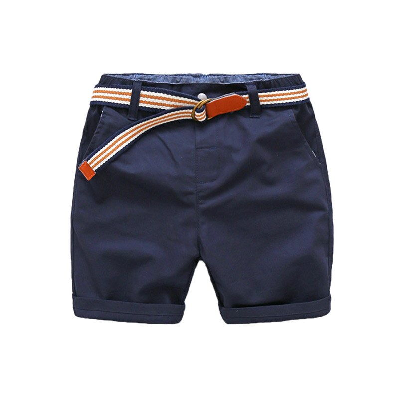 Sommer 3-10 Jahre Baumwolle Marineblau Jungen Kurzhose mit Ledergürtel