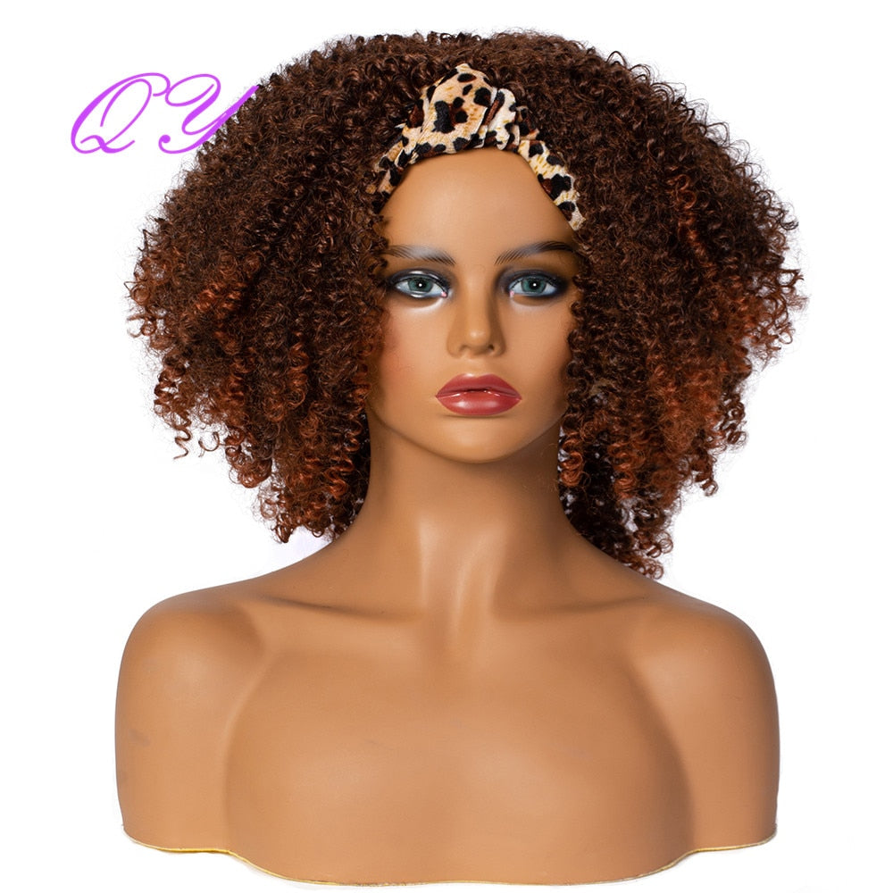 Hair Big Afro Kinky Curly Stirnband Perücken für Frauen Synthetisches Haar Perücken Turban Wrap Hair Style