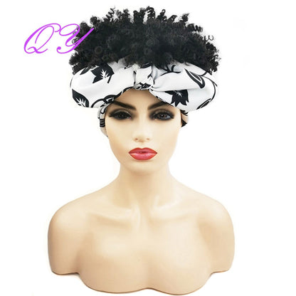 Hair Big Afro Kinky Curly Stirnband Perücken für Frauen Synthetisches Haar Perücken Turban Wrap Hair Style