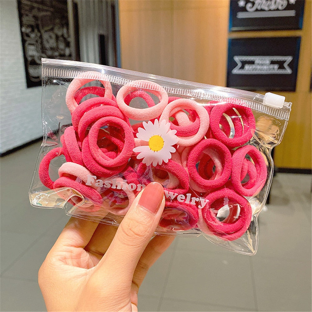 50Pcs/Set Frauen Mädchen 4cm / 2cm Bunte Nylon Elastische Haarbänder, Pferdeschwanz Halter, Gummibänder