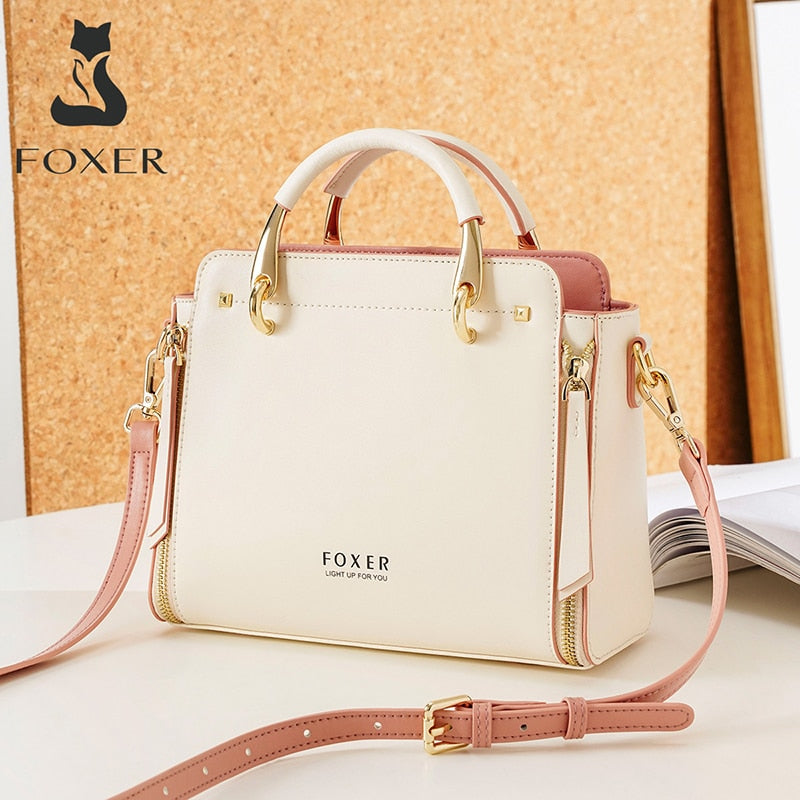 FOXER Handtaschen für Damen, echtes Leder, Umhängetasche