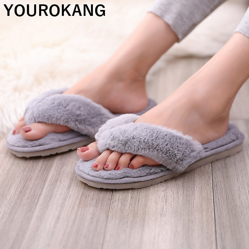 Herbst Winter Frauen Hausschuhe Indoor Boden Flip Flops Mode Pelzigen, warme Pantoffel, Weiche Baumwolle
