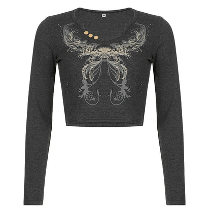 Frauen Mall Goth Langarm Tshirt für den Herbst