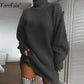 Damen Rollkragen Langarm-Pullover-Kleid für Herbst & Winter, Lose Tunika Gestrickte Lässige Kleidung