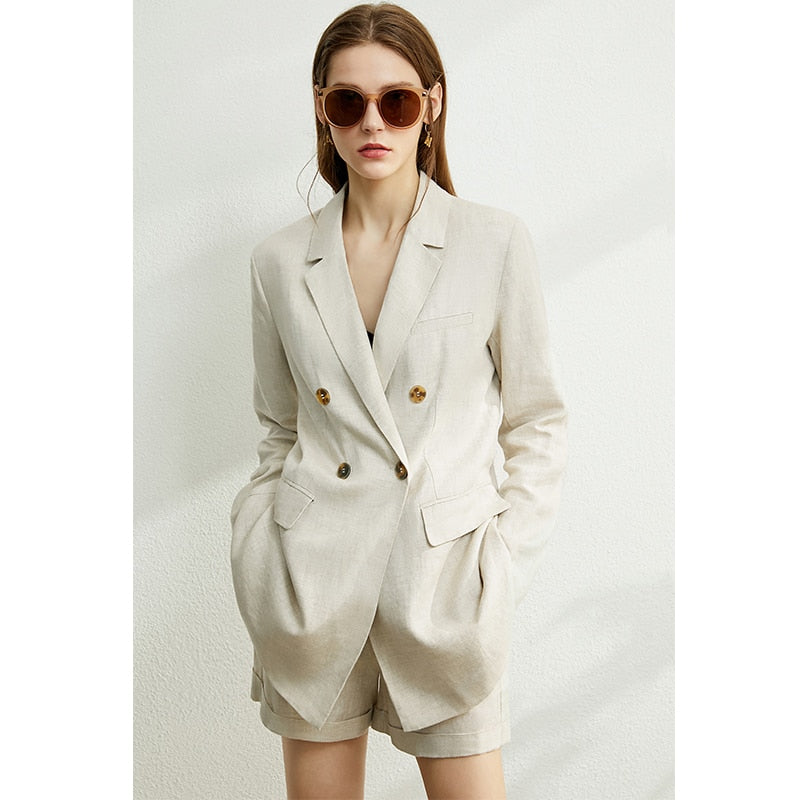 Damen Zweireihiger Anzug, Mantel Hohe Taille Solide Kurz & lange Hose