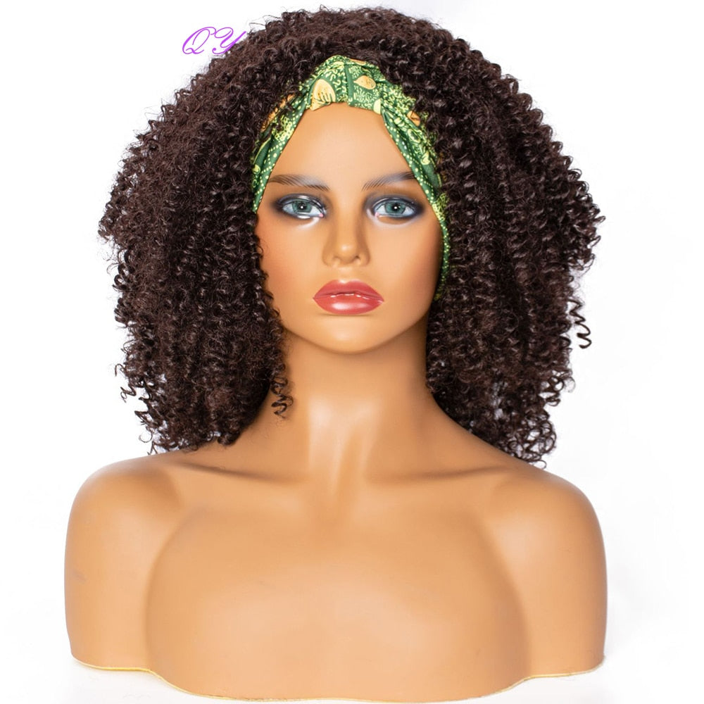 Hair Big Afro Kinky Curly Stirnband Perücken für Frauen Synthetisches Haar Perücken Turban Wrap Hair Style