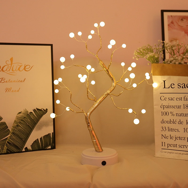 LED Kupferdraht Nachtlicht Baum, Lichterkette Heimtextilien Nachtlampe, USB batteriebetrieben für Schlafzimmer Nachttischlampe