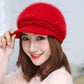New Fashion Winter Damen Kaninchenfell-Baskenmütze, solide flache Kappe, warme Ohrenschützer, gestrickte Wollmütze