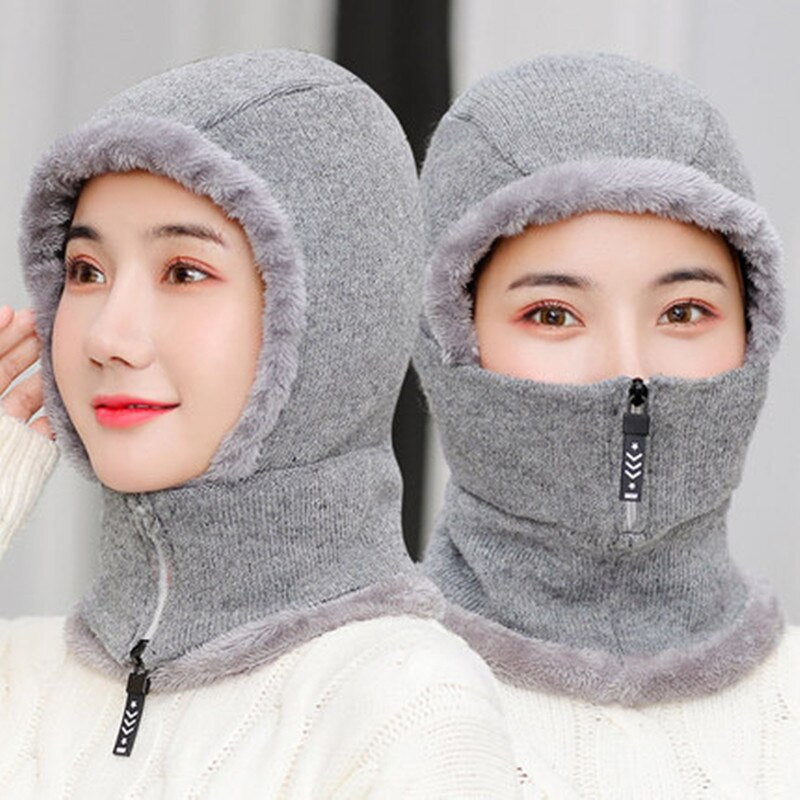 1pcs Frauen-Winter-Strickmütze, Pelz gefüttert warme Wintermützen für Frauen mit Reißverschluss