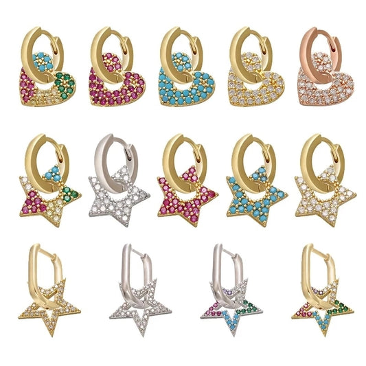 1 stück CZ kristall kleine creolen Exquisite Gold Farbe Stern-Herz, nette Damen Ohrringe für Geschenke