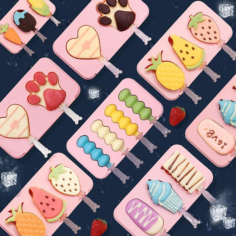 Silikon-Eisform mit Deckel Tierform, Dessert-Eisform mit wiederverwendbarem Eis am Stiel