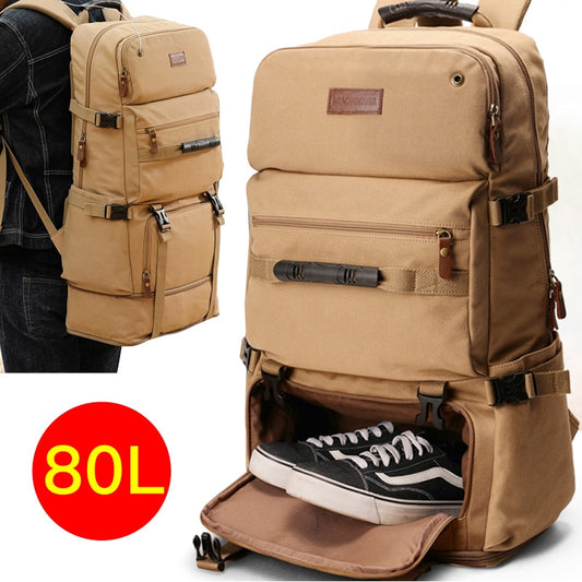 Herren Reise Pack Tasche 80L Rücksack mit großer Kapazität Multifunktions-Segeltuch-Gepäck