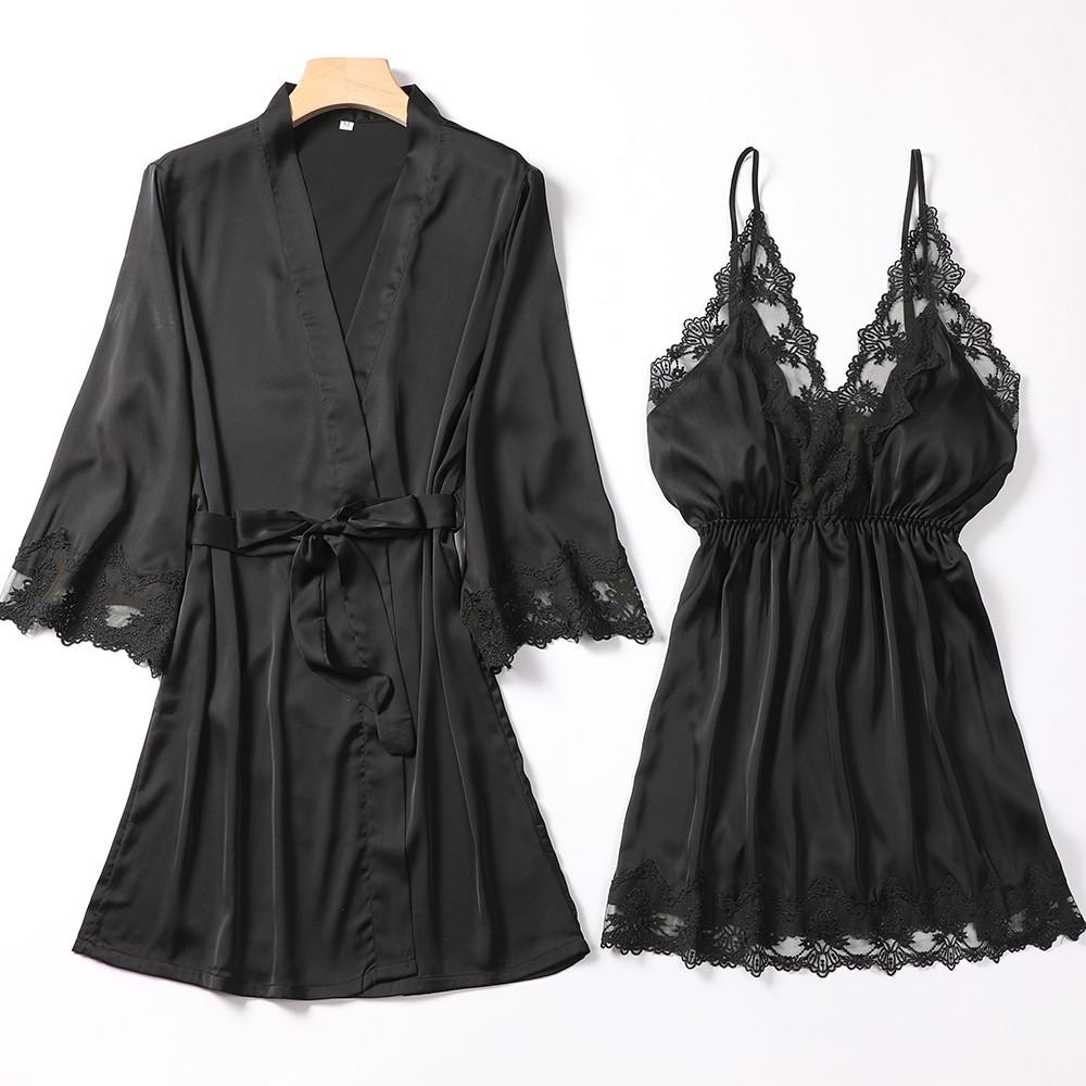 Spitzenbesatz Sexy Hochzeitsdame  Robe -Anzug, Kimono Bademantel Kleid für Mini Nachtwäsche & Intime Dessous