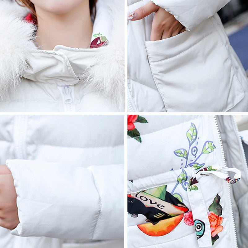 Damen Winterjacke Neuankömmling mit Fellkapuze, Langer Mantel Baumwolle Gefütterter Warmer Parka