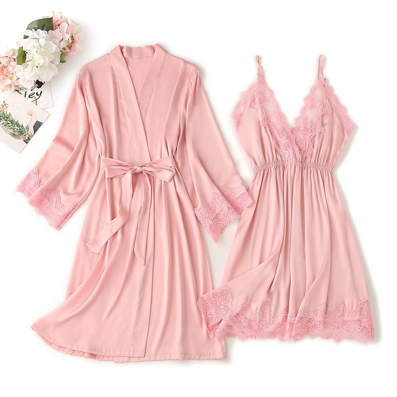 Spitzenbesatz Sexy Hochzeitsdame  Robe -Anzug, Kimono Bademantel Kleid für Mini Nachtwäsche & Intime Dessous