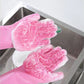 Handschuhe zum Geschirrspülen aus Silikon, Gummischwamm Schrubber zum Geschirrspülen.