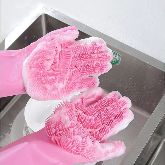 Handschuhe zum Geschirrspülen aus Silikon, Gummischwamm Schrubber zum Geschirrspülen.