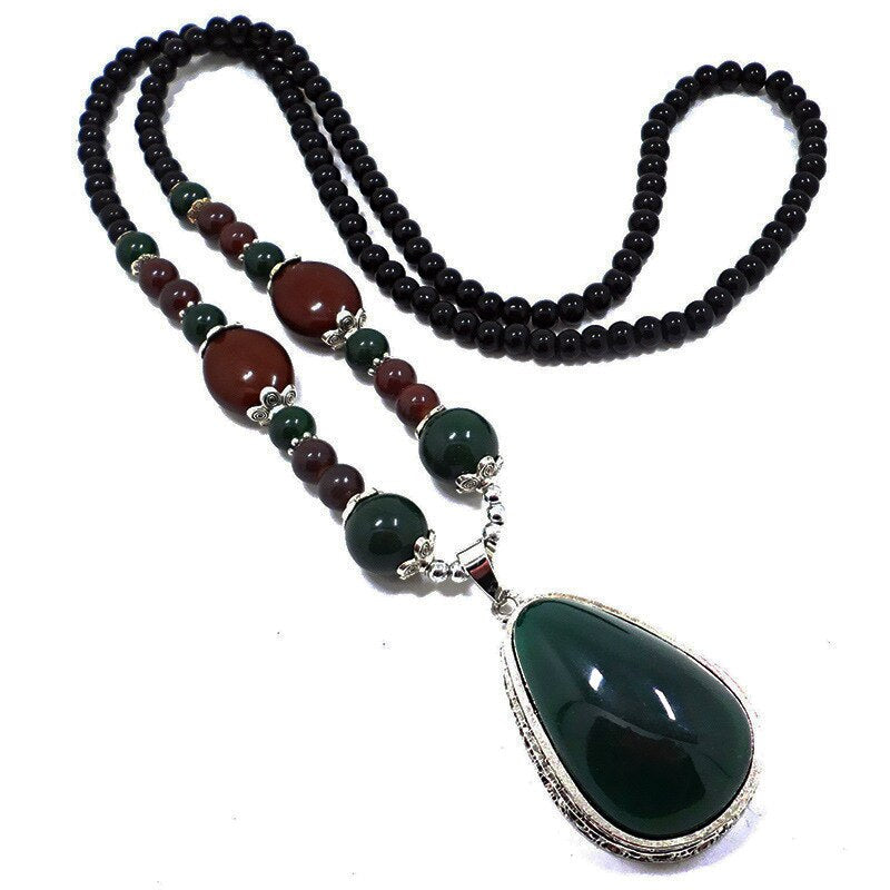 Vintage Ethnic Strand Resin Long Necklace 2019 Women New Gourd Pendant Sweater Chain Fashion Boho High-end Blue Neck Accessories