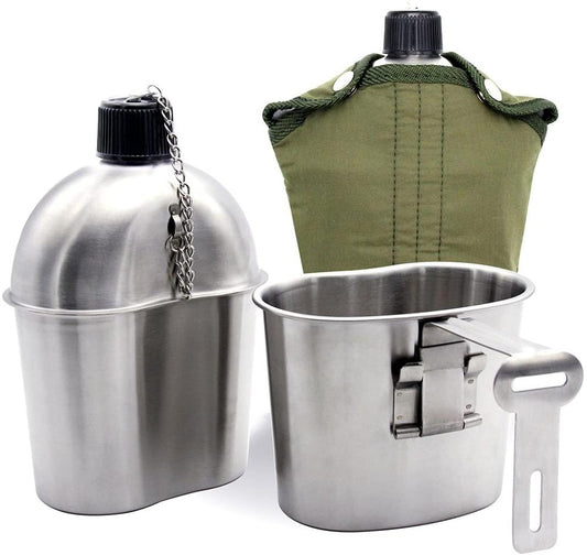 3 Teile/Satz Edelstahl Militär Kantine Tasse, tragbare Kantine Tasse mit Deckel