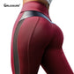 Damen Patchwork-Leggings aus Leder, Fitnesshose mit hoher Taille, atmungsaktive Sporthose, sexy Push-Up-Trainingshose