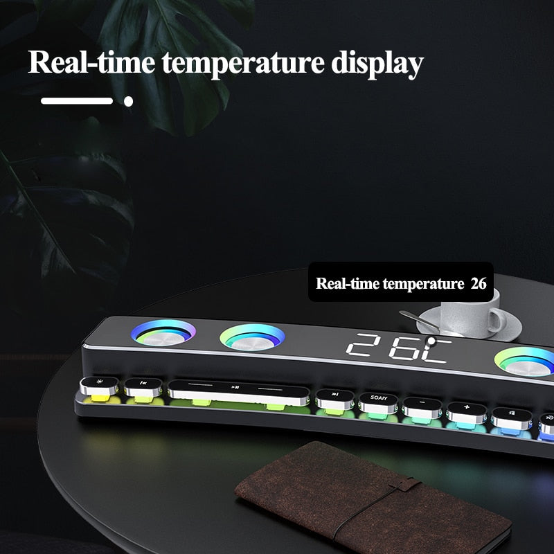 Tragbares Drahtloses Spiel Soundbar, USB 3D Stereo Subwoofer AUX FM Haus Digitaler mit Lautsprecher Tastatur Abkürzung für PC, Laptop,Tablets,Desktop,Handy
