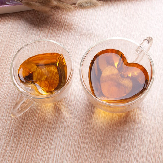 Kreatives herzförmiges doppelwandiges Glas, transparenter hitzebeständiger Handgriff