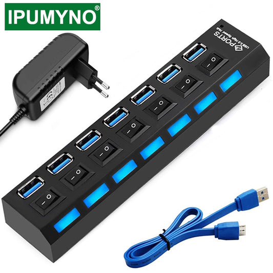 USB HUB 3.0 2.0 Multi 4 7 USB Port Splitter mit Netzteil für PC Computer Notebook Laptops Zubehör Mehrere USB Hab