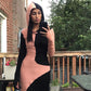 Langärmeliges Patchwork-Skinny-Maxikleid mit Kapuze, Herbst Winter Damenmode Streetwear Casual Outfits