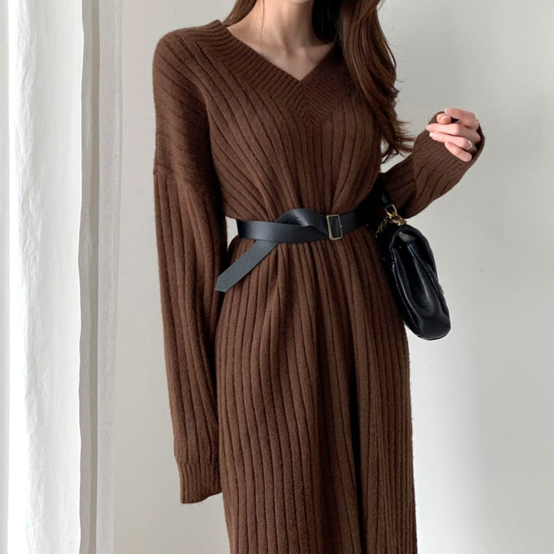 Herbst / Winter Damen Elegant Strickkleid /Pulloverkleid
