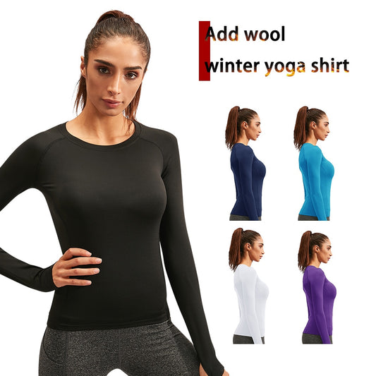 15% Elasthan Add Wool Damen-Fitness T-Shirt, Langarm  Workout Bluse