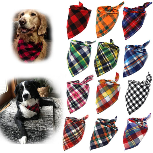 Hundebandanas, Großer Haustierschal für Hunde aus Baumwolle Plaid Waschbar, Fliege Halsband Katze Hundeschal