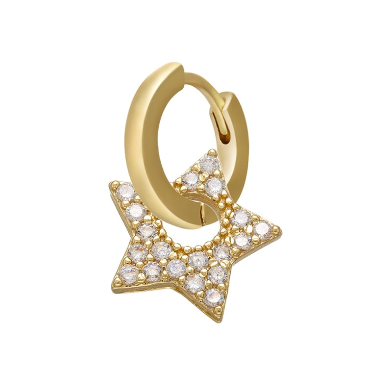 1 stück CZ kristall kleine creolen Exquisite Gold Farbe Stern-Herz, nette Damen Ohrringe für Geschenke