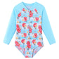 Navy Floral Mädchen Bademode für Kinder, Langarm Einteiler Strand Badeanzug